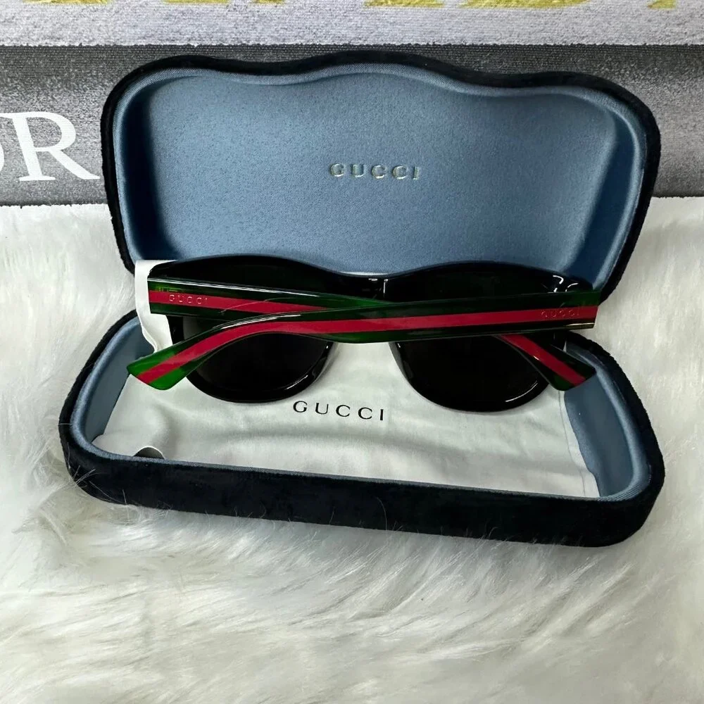 ❌SOLD❌New Gucci GG0003SN 006 52 - Black/Green Sunglasses - Picture 11 of 13
